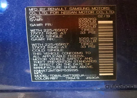 2019 Nissan Rogue S из США, поврежденный, VIN KNMAT2MT8KP539195